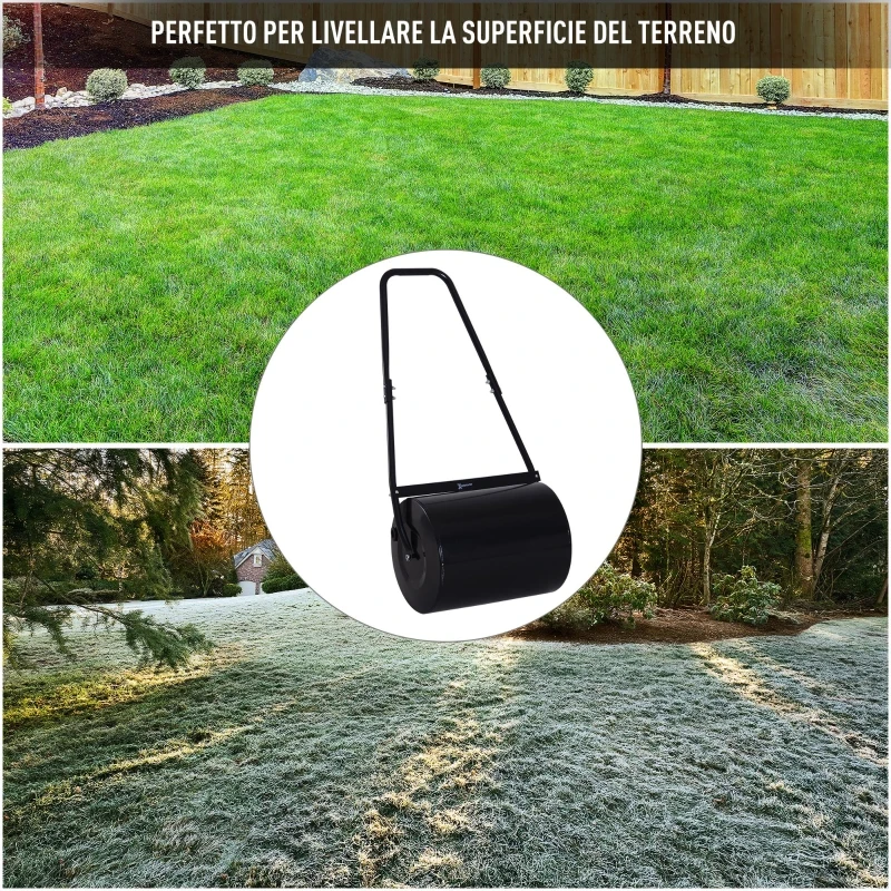 Outsunny Rullo da Giardino in Metallo Impermeabile Nero, Serbatoio Fino 60 Litri (Acqua o Sabbia), 57x40x123cm