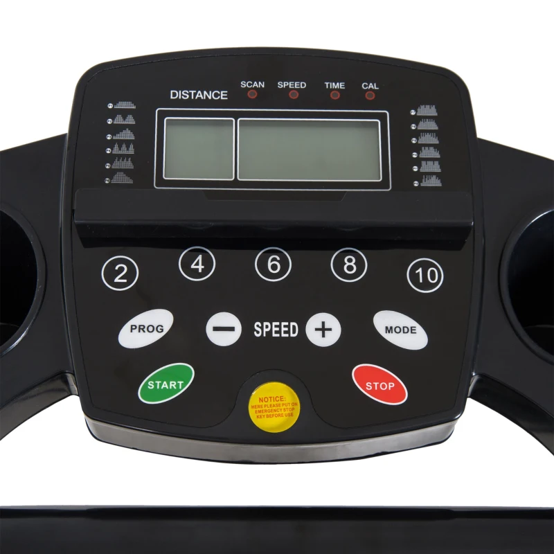HOMCOM Tapis de course électrique pliant 440 W tapis roulant motorisé vitesse réglable 1-10 Km/H écran LCD multifonctions 12 programmes prédéfinis support iPad porte-gobelets châssis acier noir
