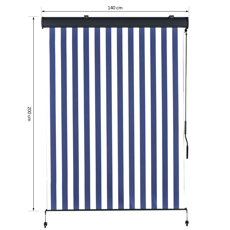 Outsunny Tenda Avvolgibile a Rullo da Esterno, Impermeabile, Funzionamento Manovella, Grigia Bianca e Blu 140 x 200 cm