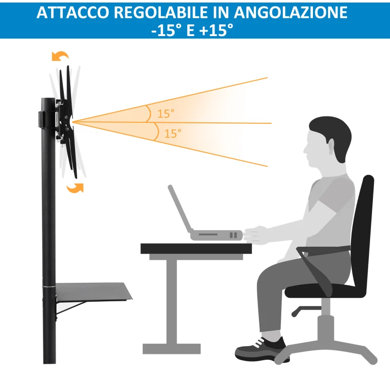 HOMCOM Carrello Porta Televisione con Ruote per TV 32-65'', Altezza e Angolazione Regolabile, Nero