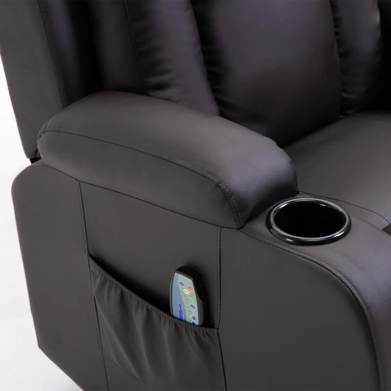 HOMCOM Poltrona Massaggiante Riscaldante Reclinabile in Pelle PU Marrone con 8 Punti di Massaggio e Telecomando, 85x94x104cm