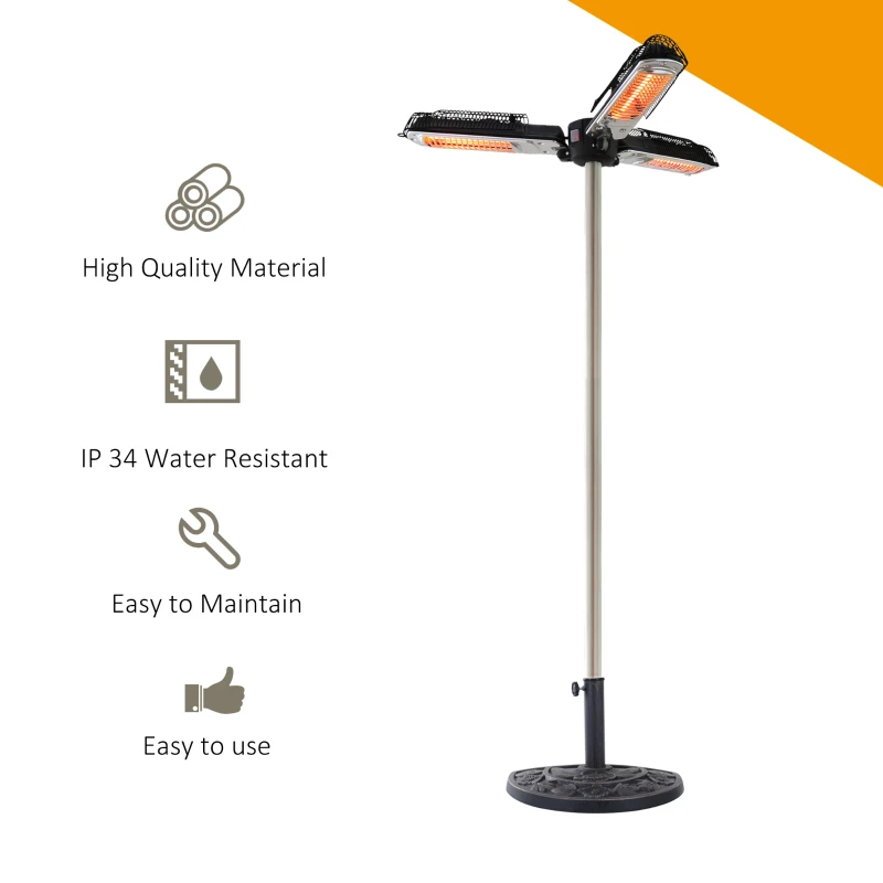 Outsunny Lampada Riscaldante per Esterni, 3 Livelli di Potenza e Bracci Pieghevoli, 100x100x8.5cm