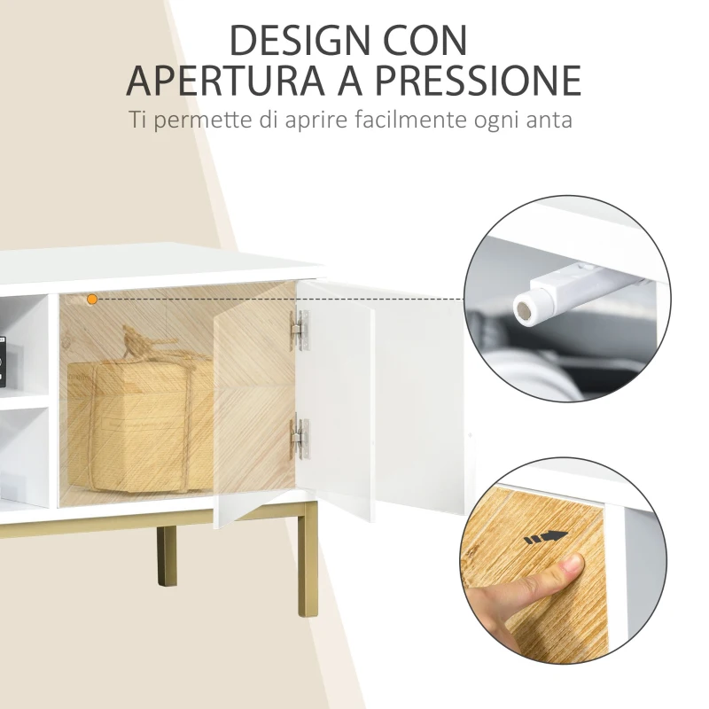 HOMCOM Mobile Porta TV Moderno con 2 Armadietti e Vano Centrale, Mobiletto Basso per TV fino 60'', Bianco e Color Legno, 120x40x44.6cm