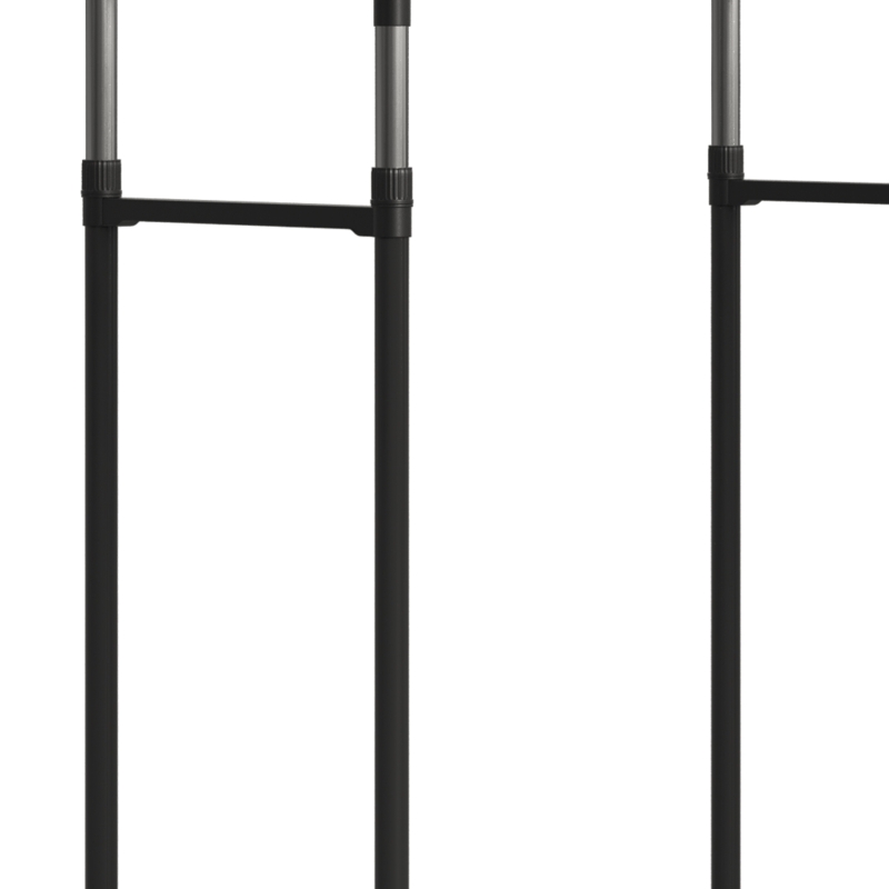 HOMCOM Appendiabiti Attaccapanni in Acciaio con Altezza Regolabile, Stand Porta Abiti, 4 Rotelle, 2 Binari e 1 Ripiano, Nero