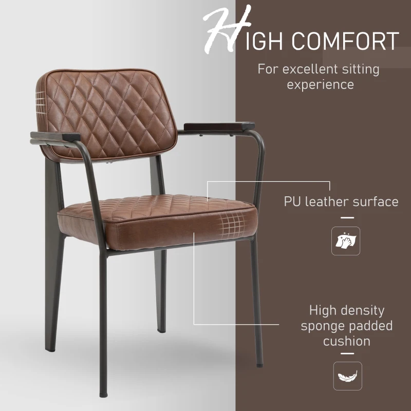 HOMCOM Set 2 Sedie Imbottite Stile Vintage in Acciaio Pelle Marrone per Sala da Pranzo