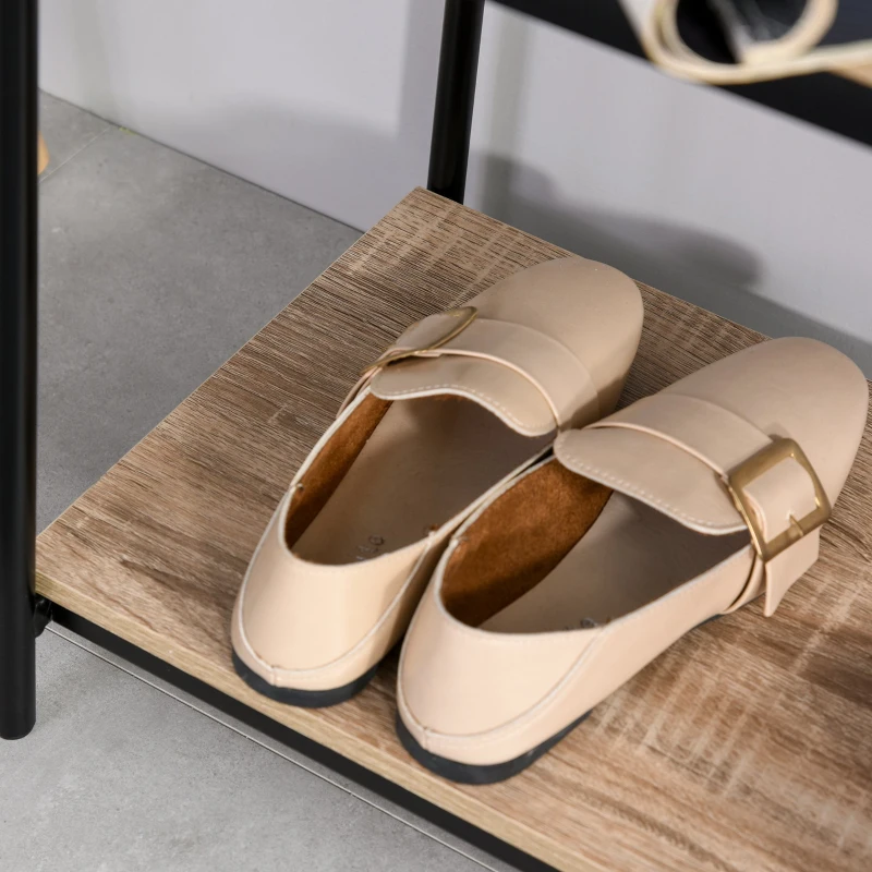 HOMCOM Appendiabiti con Panca e Scarpiera in Stile Industriale, Mobile per Ingresso Vintage in Legno e Acciaio Nero