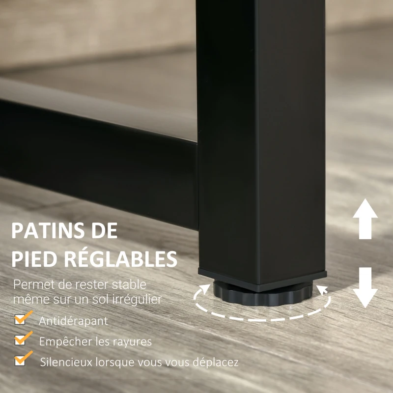 HOMCOM Bureau Design Industriel - 2 étagères - châssis métal Noir Grand Plateau Panneaux Particules Bicolore Noir et boisé