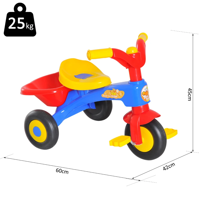 HOMCOM Triciclo a Pedali con 3 Ruote e Clacson per Bambini in Plastica PP 60 × 42 × 45cm Colorato