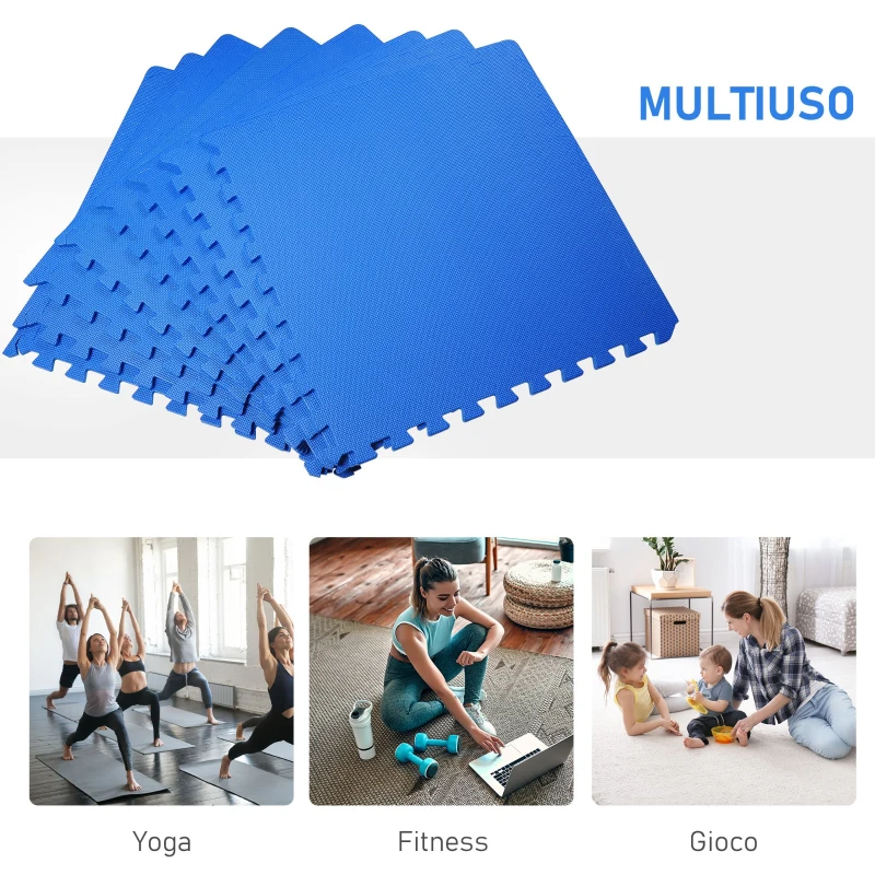 HOMCOM Tappeto gioco bimbi 60x60cm Set 8 Pezzi, materiale isolante, resistente all'umidità Blu