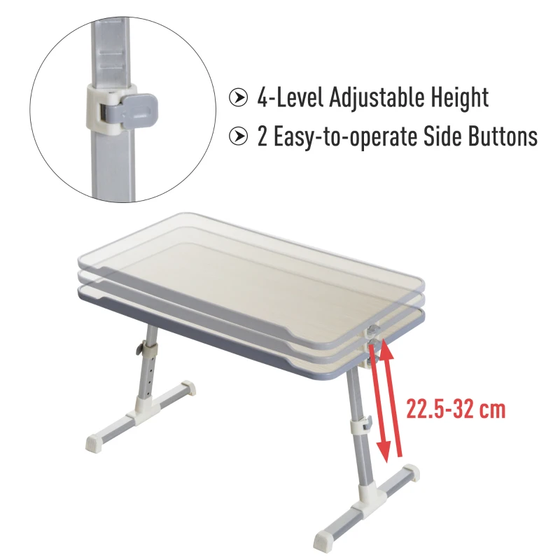 HOMCOM Tavolino da Letto per PC Colazione Regolabile Pieghevole Portatile Alluminio e Legno 54 × 30 × 22.5-32cm