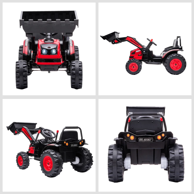 HOMCOM Tracteur électrique Enfant - tractopelle Enfants 6V - V. Max. 2,5 Km/h - Effets Lumineux sonores - Pelle Manuelle - métal PP Noir Rouge
