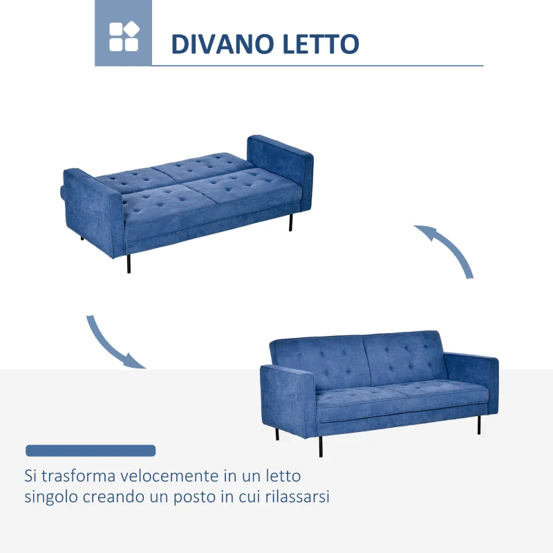 HOMCOM Divano Letto a 1 Piazza in Tessuto, Seduta 3 Posti e Schienale a 3 Reclinazioni, 187x91x85cm