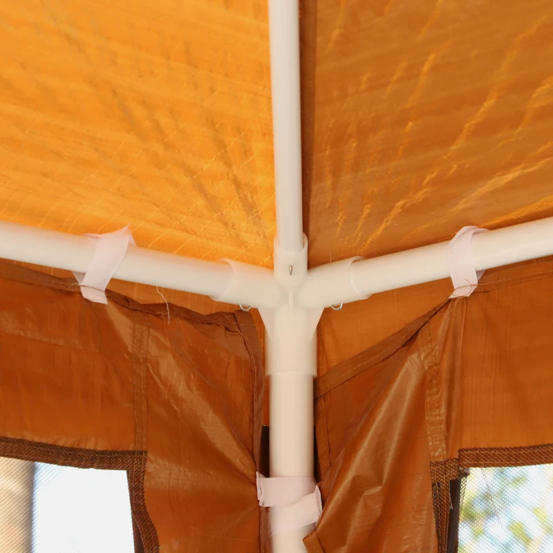 Outsunny Tenda Gazebo da Giardino Pieghevole con Zanzariera, Struttura in Metallo Copertura PE, 395x295cm, Marrone