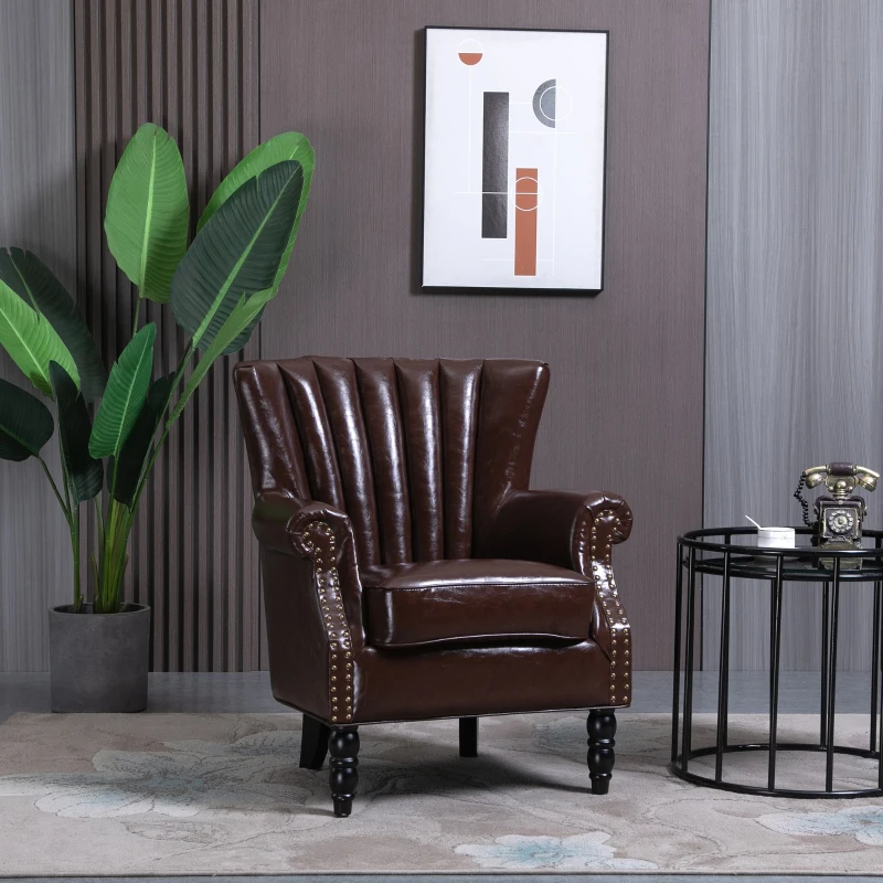 HOMCOM Poltrona in Stile Vintage Rétro per Soggiorno o Camera da Letto, Similpelle Marrone, 73x76x89cm