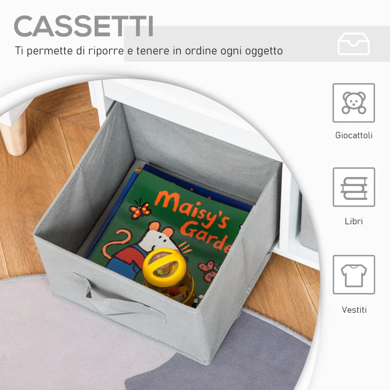 HOMCOM Panca per Bambini 2 in 1 Convertibile in Banchetto Scuola con 2 Cassetti, Età 2-5 Anni, 60x43x57cm