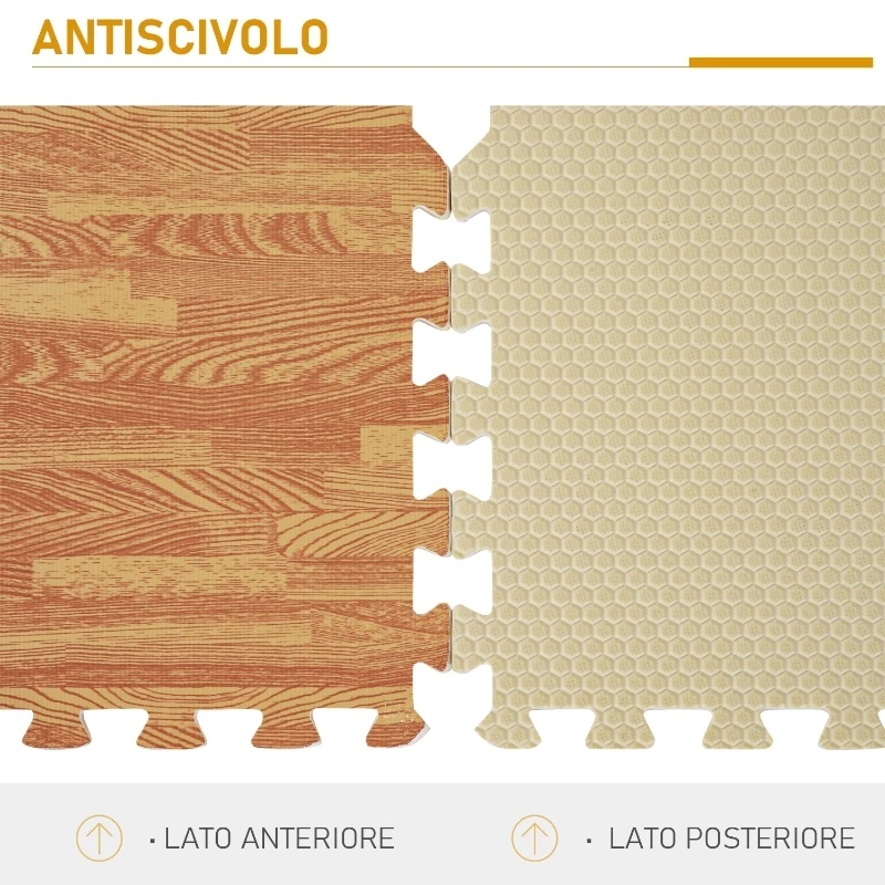 Homcom Tappeto Puzzle 42 Pezzi in EVA Effetto Legno Scuro 61.5x61.5cm