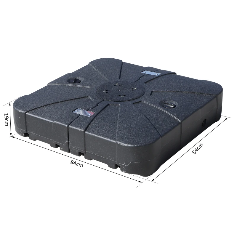 Outsunny Base Ombrellone Riempibile con Acqua e Sabbia 4 Rotelle Max. 125 Kg da Giardino HDPE 84x84x19cm Nero