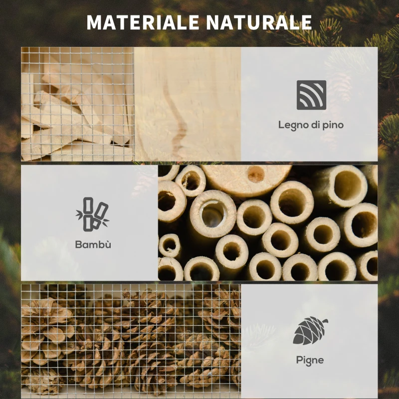 Outsunny Casa per Insetti da Giardino a 5 Livelli in Legno e Bambù, Casetta per Coccinelle, Api e Farfalle, 32x12.5x57cm