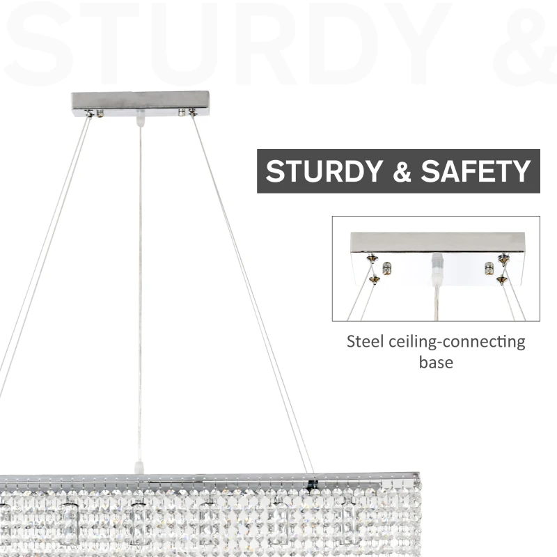 HOMCOM Lampadario Moderno a Gocce, 128 Pendenti in Cristallo e Base in Metallo, 7 Attacchi E14 40W, 80x20x130cm Argento