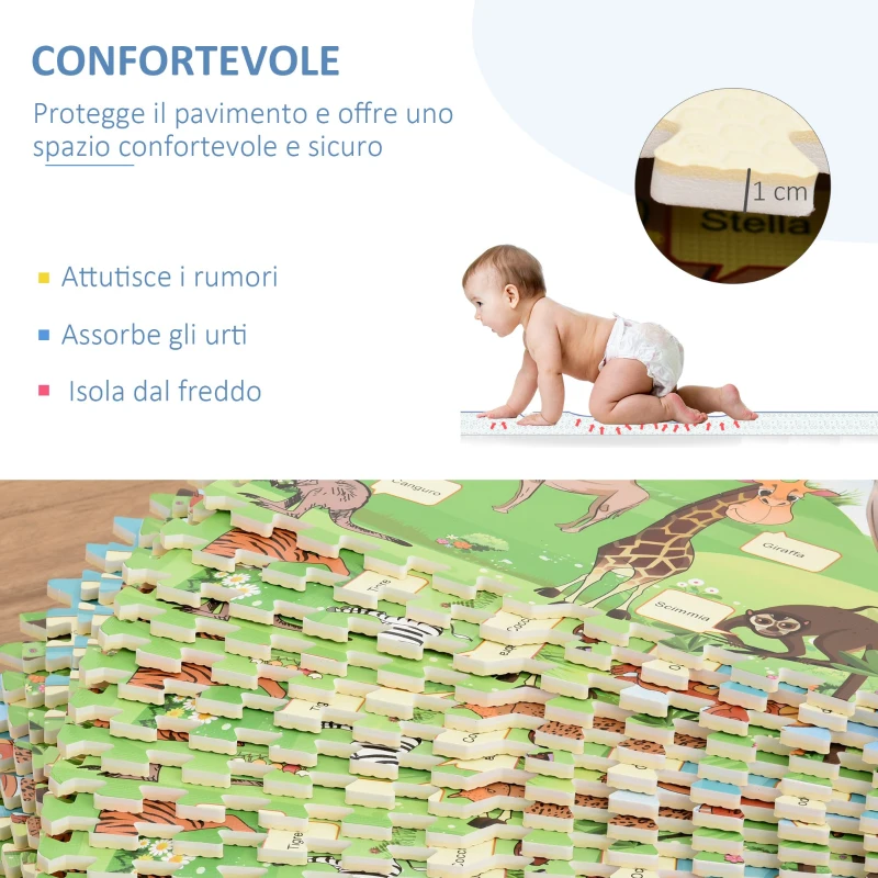 HOMCOM Tappeto Puzzle per Bambini 24 Pezzi Impermeabile con Fondo Antiscivolo, Schiuma EVA con Copertura 9㎡ Multicolore