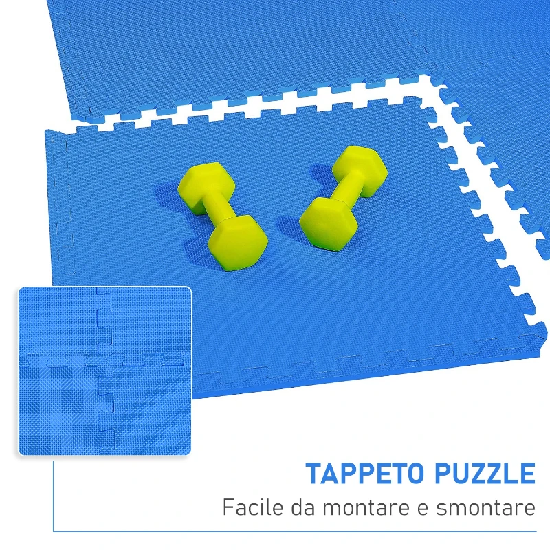 HOMCOM Tappeto gioco bimbi 60x60cm Set 8 Pezzi, materiale isolante, resistente all'umidità Blu