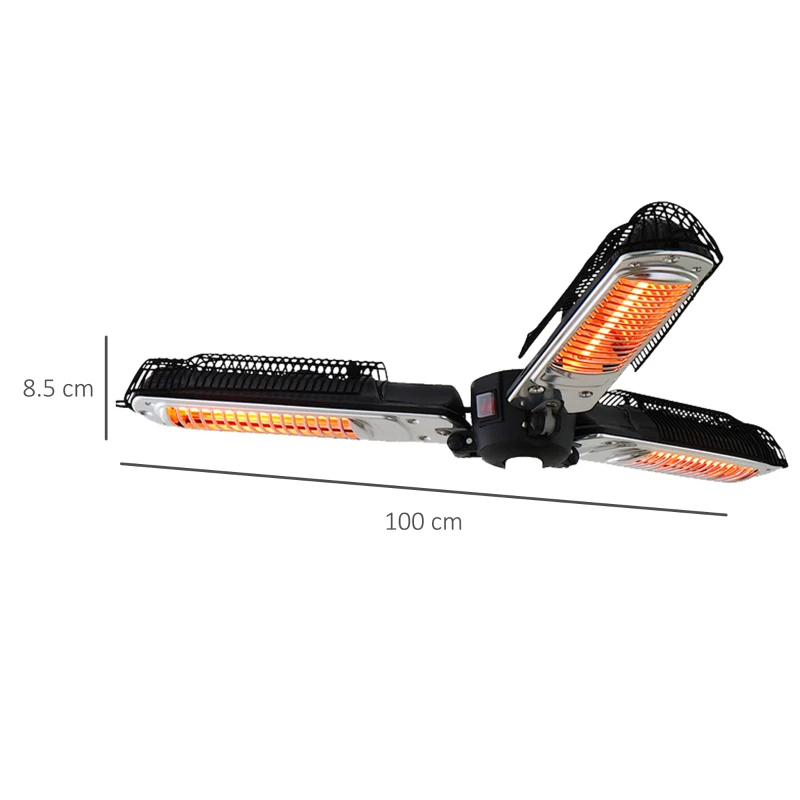 Outsunny Lampada Riscaldante per Esterni, 3 Livelli di Potenza e Bracci Pieghevoli, 100x100x8.5cm