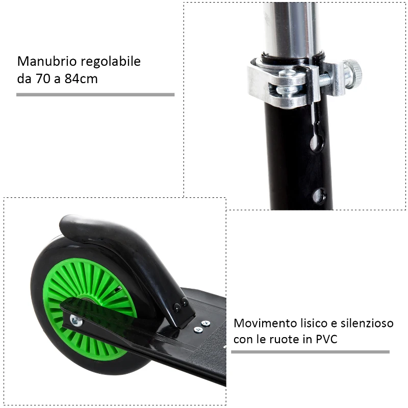 HOMCOM Monopattino per Bambini Pieghevole 2 Ruote Manubrio Regolabile in Altezza Alluminio 64x34x66-82cm