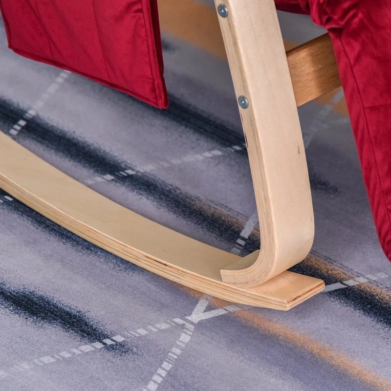 HOMCOM Sedia a Dondolo in Legno con Poggiagambe Regolabile e Tasca Portaoggetti, per Relax o Allattamento, Rossa
