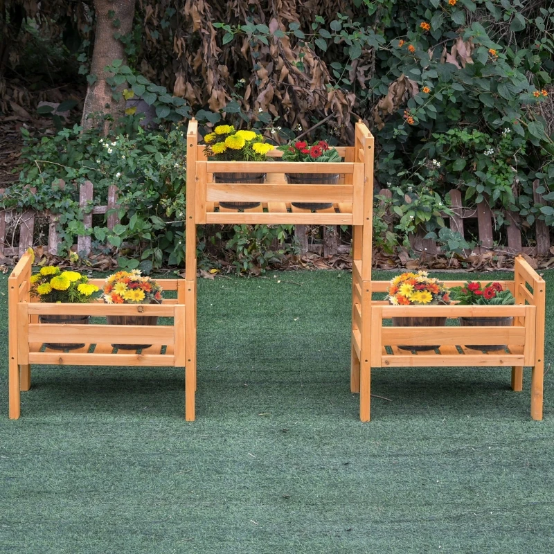 Outsunny Portapiante Modulabile a 3 Pezzi, Fioriera da Esterno con Portavasi in Legno di Abete, Giallo, 50.8x22.8x40.6cm