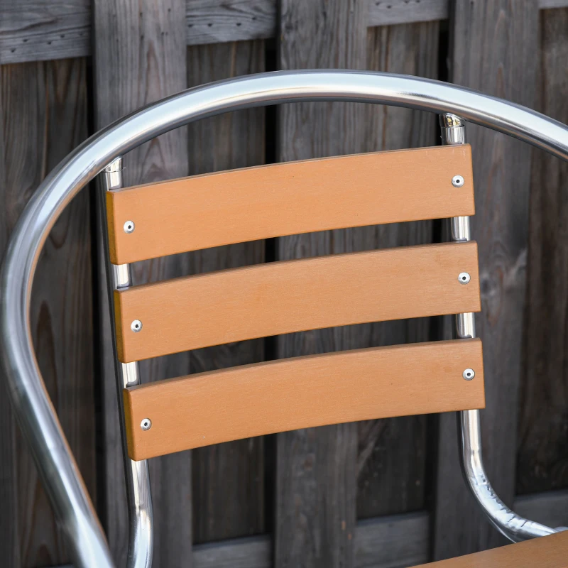 Outsunny Set Tavolo e Sedie da Giardino ed Esterno 3 Pezzi in Alluminio con Finitura Effetto Legno