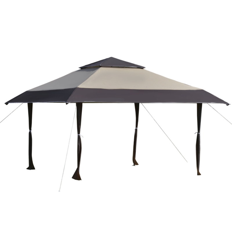 Outsunny Gazebo da Giardino Pieghevole 3.96x3.96m in Metallo Color Cachi e Caffè