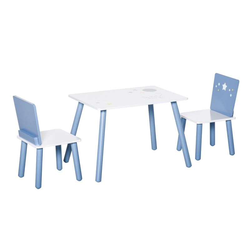 HOMCOM Tavolo con Sedie Bambini e Bambine 2-6 Anni in Legno Azzurro e Bianco
