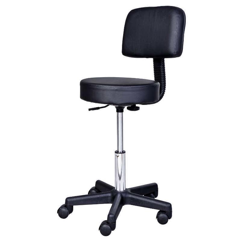 HomCom Sgabello con Schienale da Salone Sedia Girevole in Ecopelle Altezza Regolabile Nero
