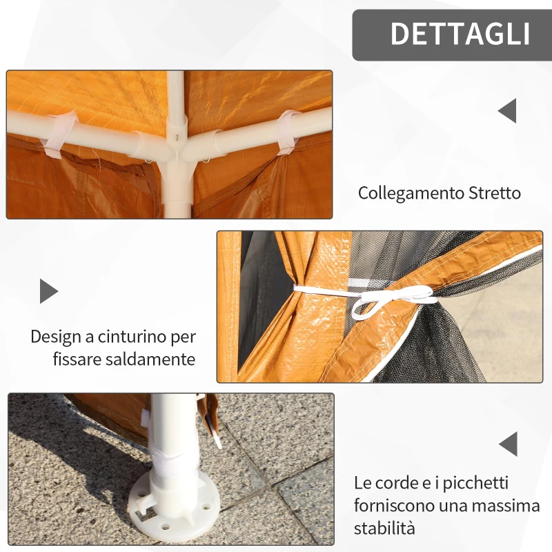 Outsunny Tenda Gazebo da Giardino Pieghevole con Zanzariera, Struttura in Metallo Copertura PE, 395x295cm, Marrone