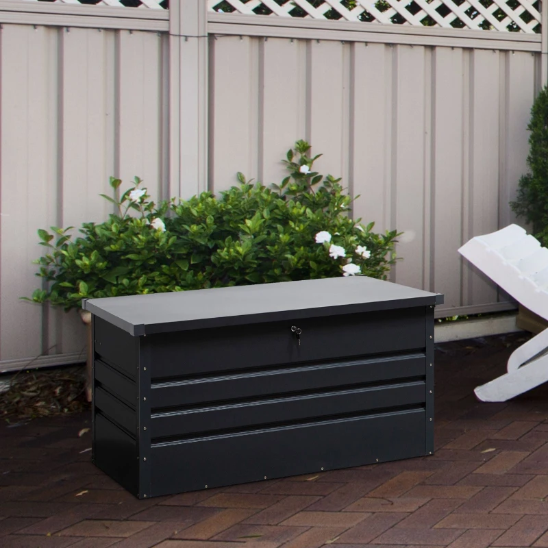 Outsunny Panca Baule Contenitore da Esterno con Chiave, Cassapanca Moderna in Acciaio