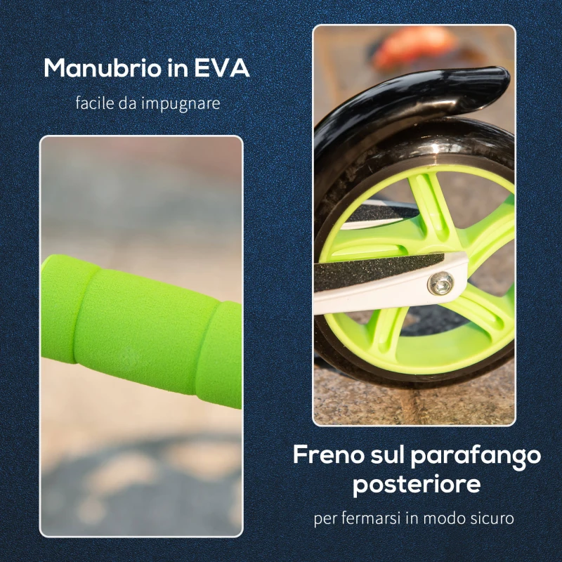 HOMCOM Monopattino Pieghevole per Bambini con Manubrio Regolabile 75-85cm, Alluminio - Verde