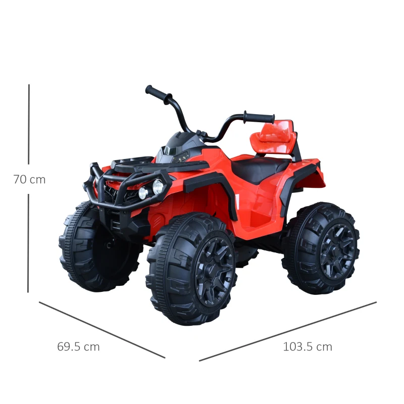 HOMCOM Quad per Bambini Elettrico Batteria 12V 2 Velocità con Luci e Presa USB Ruote Ammortizzate, Rosso, 103.5x69.5x70cm
