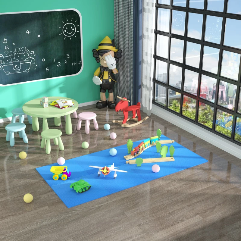 HOMCOM Tappeto gioco bimbi 60x60cm Set 8 Pezzi, materiale isolante, resistente all'umidità Blu