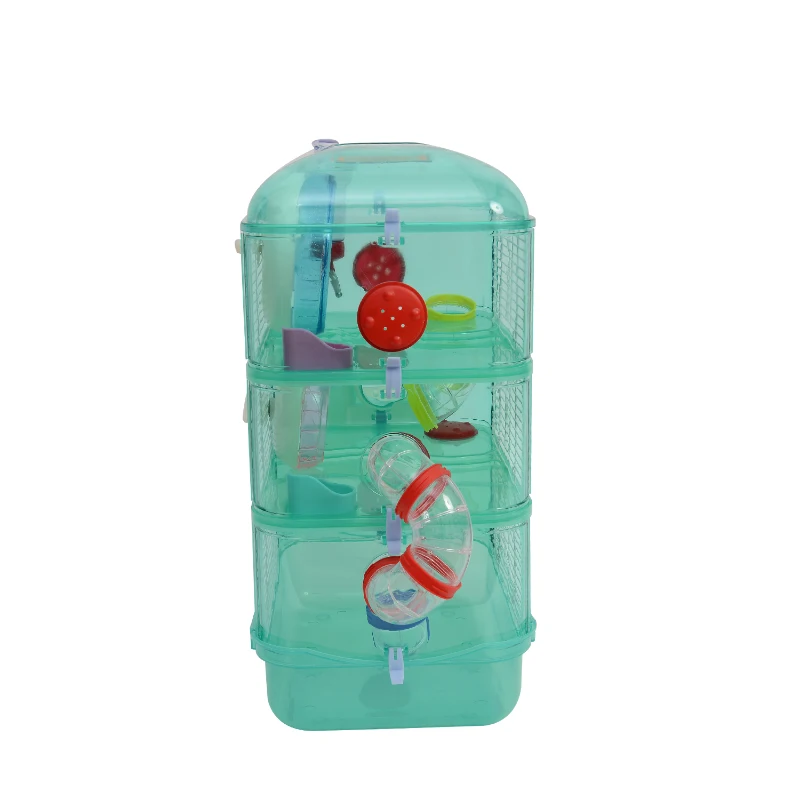 PawHut Gabbia Trasparente 3 Piani per Criceti e Roditori con Tubi e Ruote in Plastica, 40.5×28×55cm, Verde