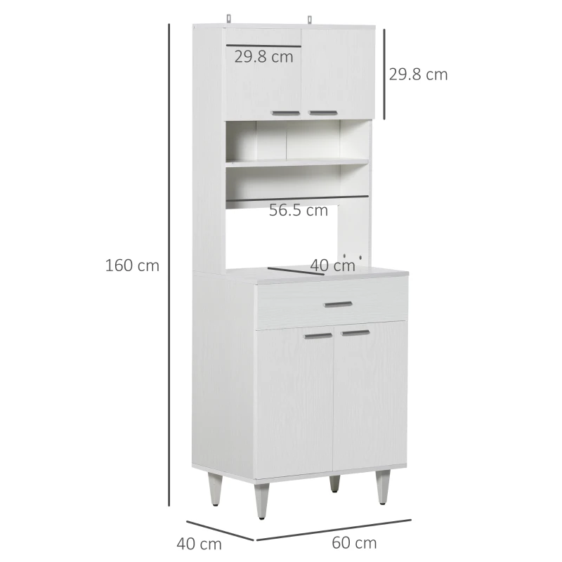 HOMCOM Credenza Alta da Cucina, Madia Classica Bianca in Legno con 2 Armadietti e 1 Mensola, Bianco, 60x40x160cm