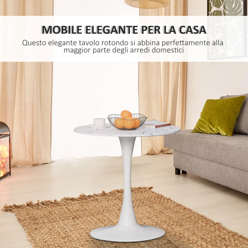 HOMCOM Tavolo da Pranzo Rotondo Multiuso Effetto Marmo Φ70cm Bianco
