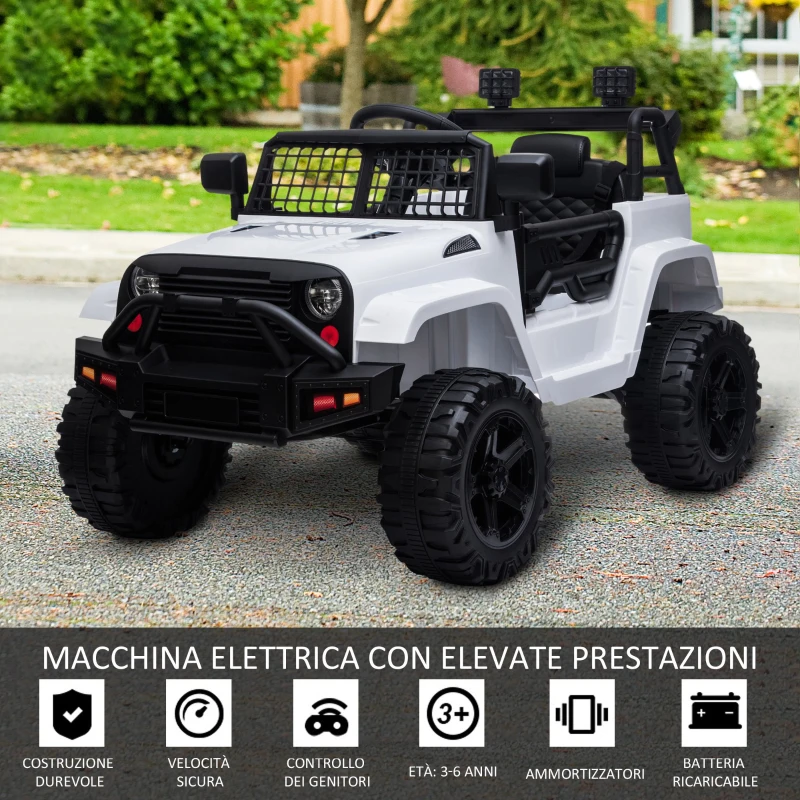 HOMCOM Macchina Elettrica per Bambini Jeep Fuoristrada con Telecomando, 2 Velocità 3-5km/h e USB, Bianco, 99.2x66.6x66.6cm