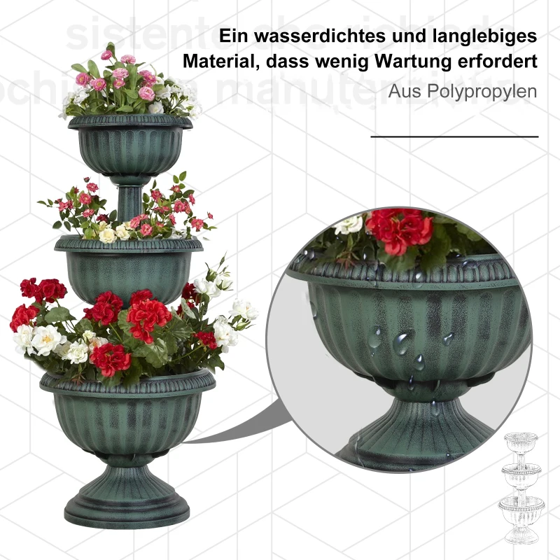 Outsunny bloembak plantenbak plantenpot bloemenstandaard drie verdiepingen vintage groen