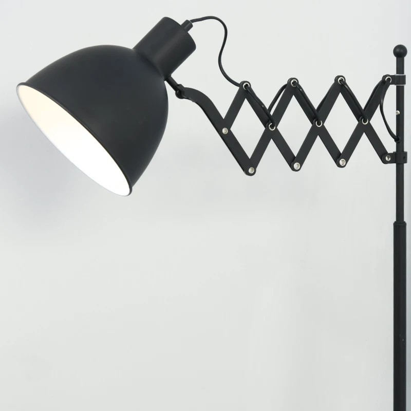 HOMCOM Lampada da Terra 140cm con Paralume Regolabile ed Estraibile, Base Rotonda, Interruttore a Pedale in Metallo Nero