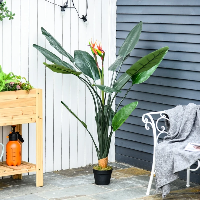 HOMCOM Pianta Artificiale in Vaso, Strelitzia Reginae Sintetica da Arredo, Pianta Finta Uccello del Paradiso, Ф18 x 155cm