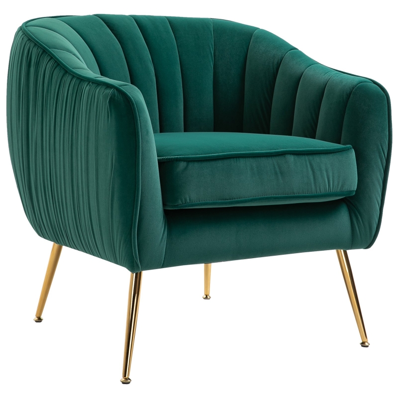 Homcom Poltrona in Velluto Verde con Gambe in Metallo Dorato