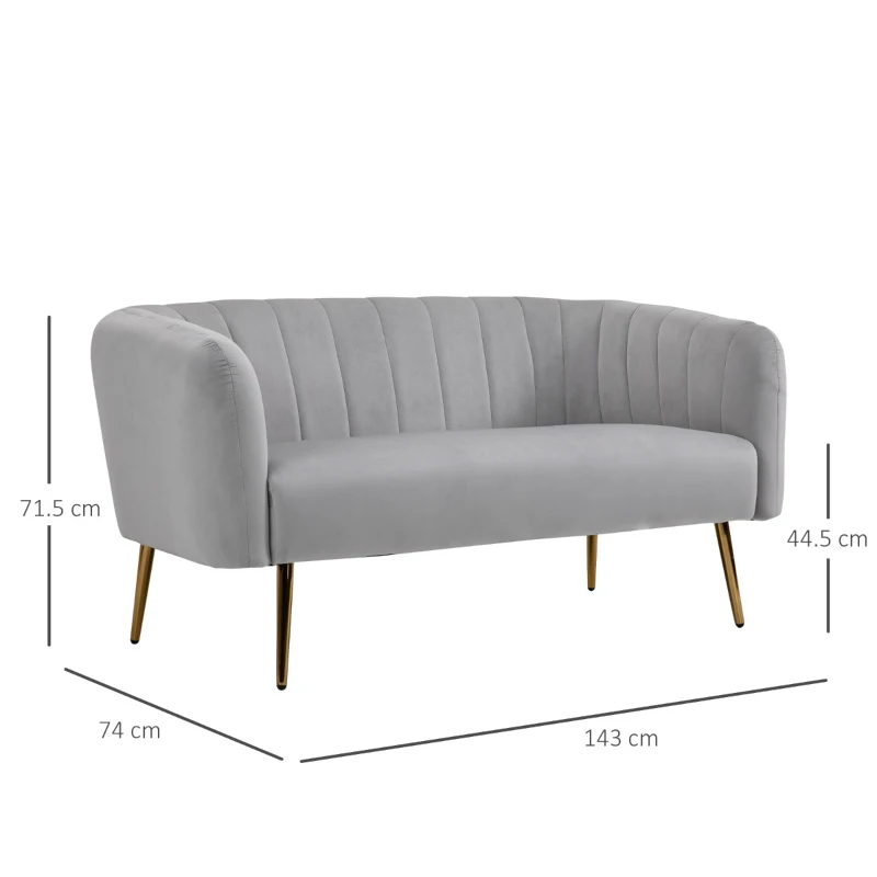 HOMCOM Divano 2 Posti Design Moderno Imbottito con Braccioli e Spalliera, per Soggiorno, Sala, Ufficio, Colore Grigio