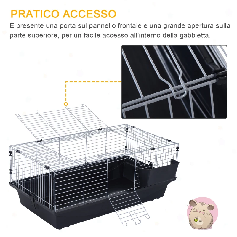 PawHut Gabbia per Conigli Conigliera da Casa 2 Aperture Vassoio Rimovibile Lavabile Ferro e Plastica 100×55×41cm