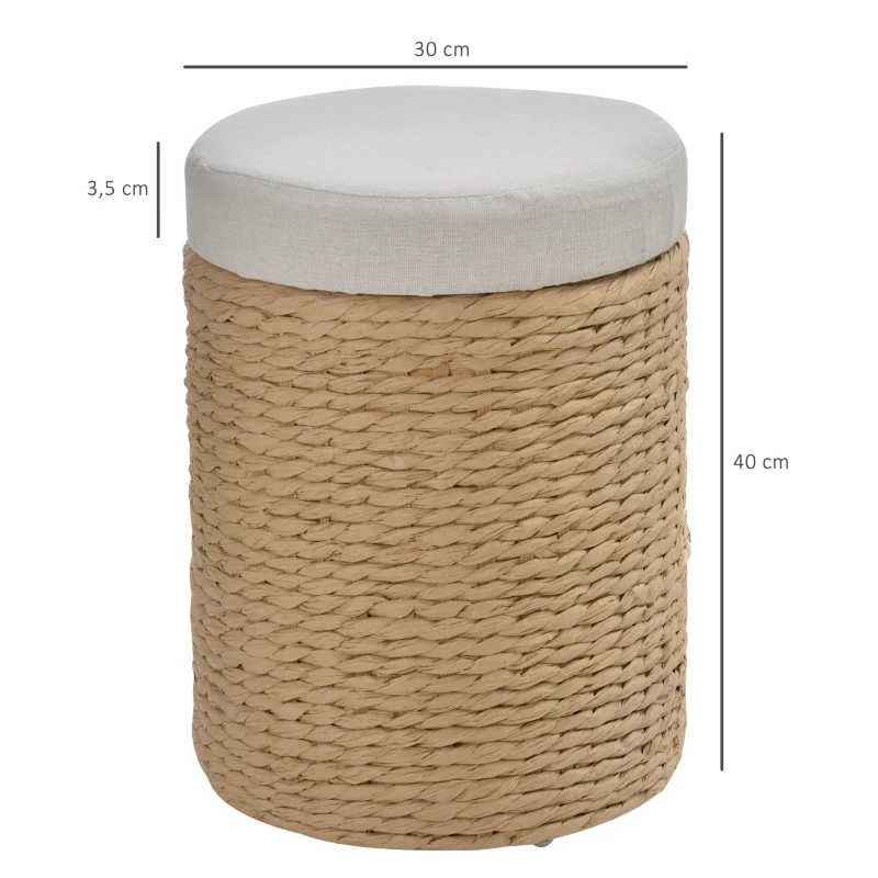 HOMCOM Tabouret de Rangement Repose-Pieds 2 en 1 Design Simple et Moderne Idéal pour Salon Chambre Salle de Bain Ø 30 x 40 cm Beige