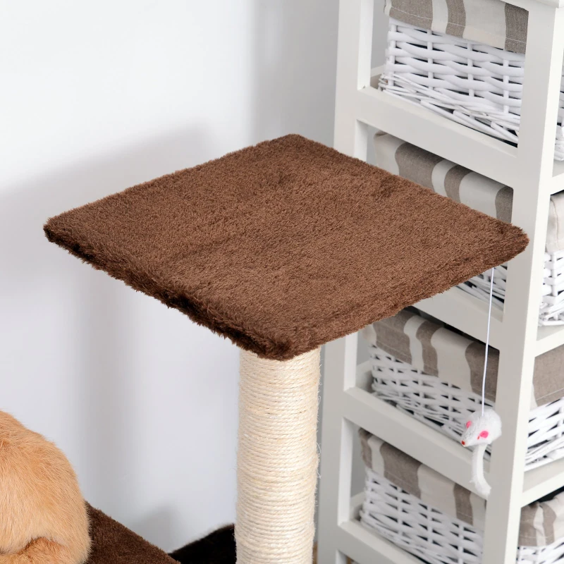 PawHut Albero Tiragraffi per Gatti con Topolino Appeso in Peluche Sisal Naturale Marrone 45x33x70cm